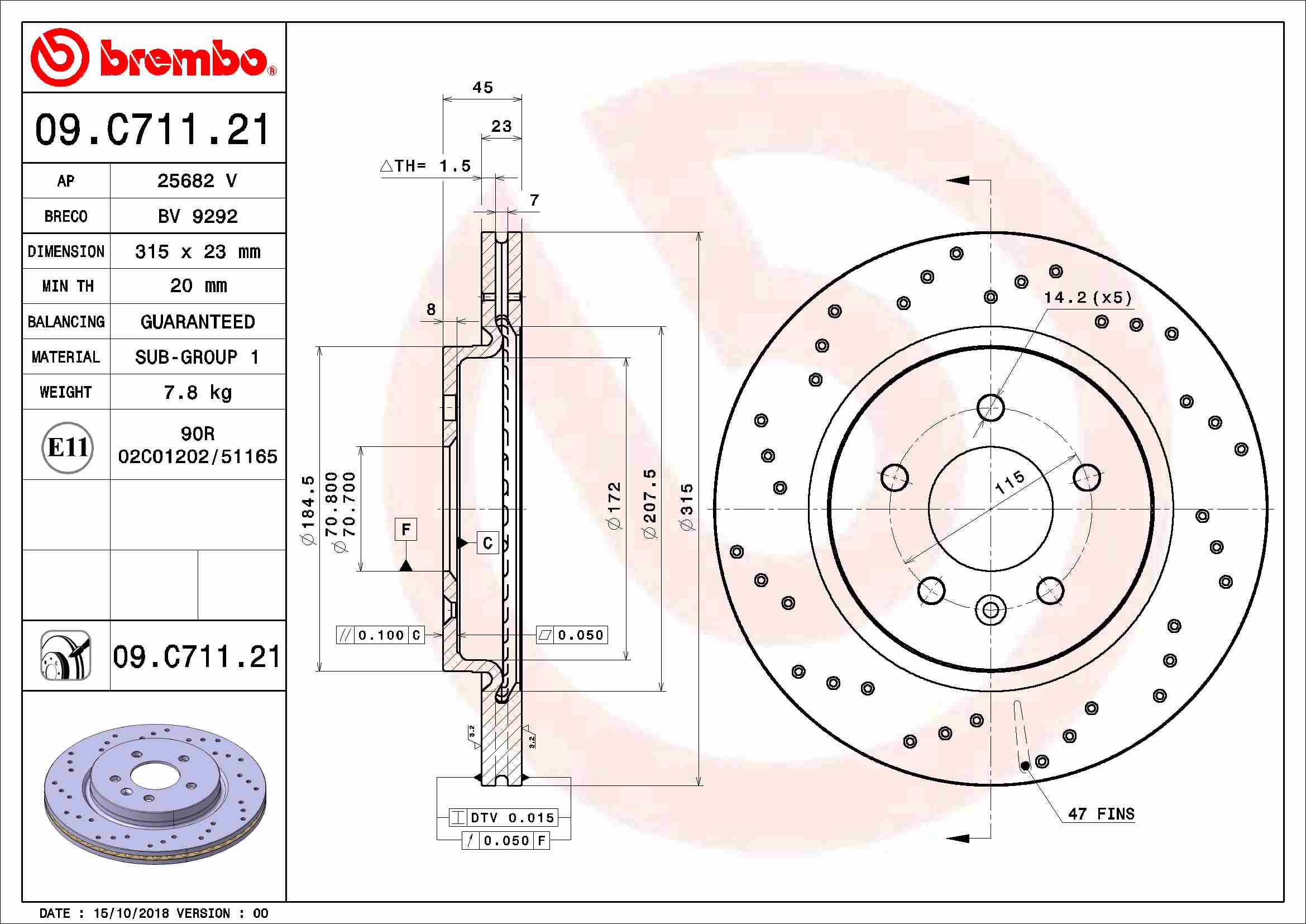 BREMBO Féktárcsa, mind 09.C711.21_BREMBO