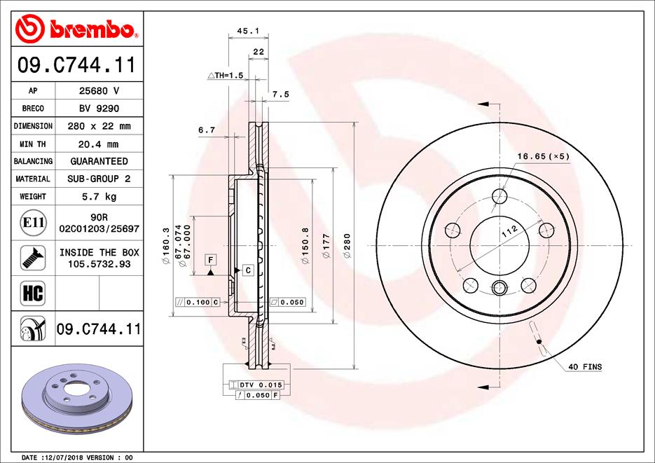 BREMBO Első féktárcsa 09.C744.11_BREMBO