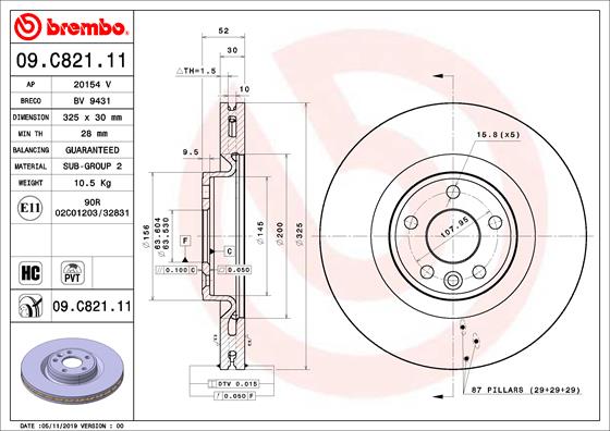 BREMBO Féktárcsa, mind 09.C821.11_BREMBO