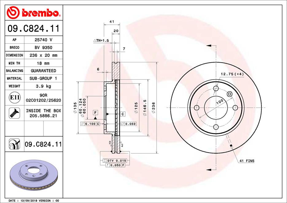 BREMBO Féktárcsa, mind 09.C824.11_BREMBO