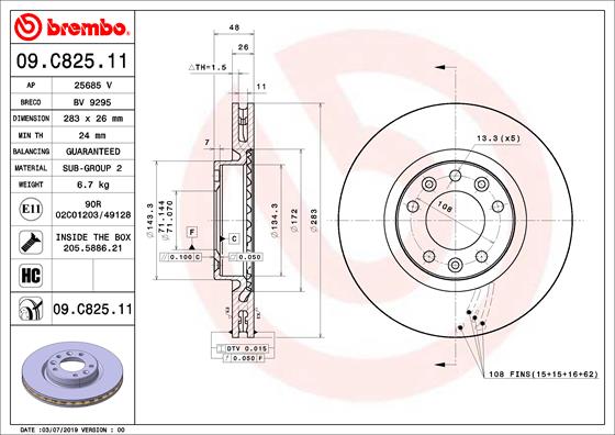 BREMBO Első féktárcsa 09.C825.11_BREMBO