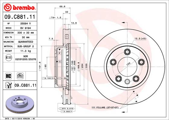 BREMBO Első féktárcsa 09.C881.11_BREMBO