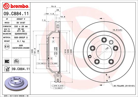 BREMBO Hátsó féktárcsa 09.C884.11_BREMBO