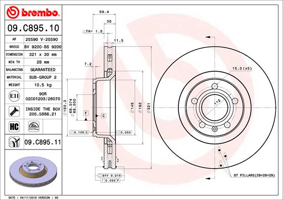 BREMBO Első féktárcsa 09.C895.11_BREMBO