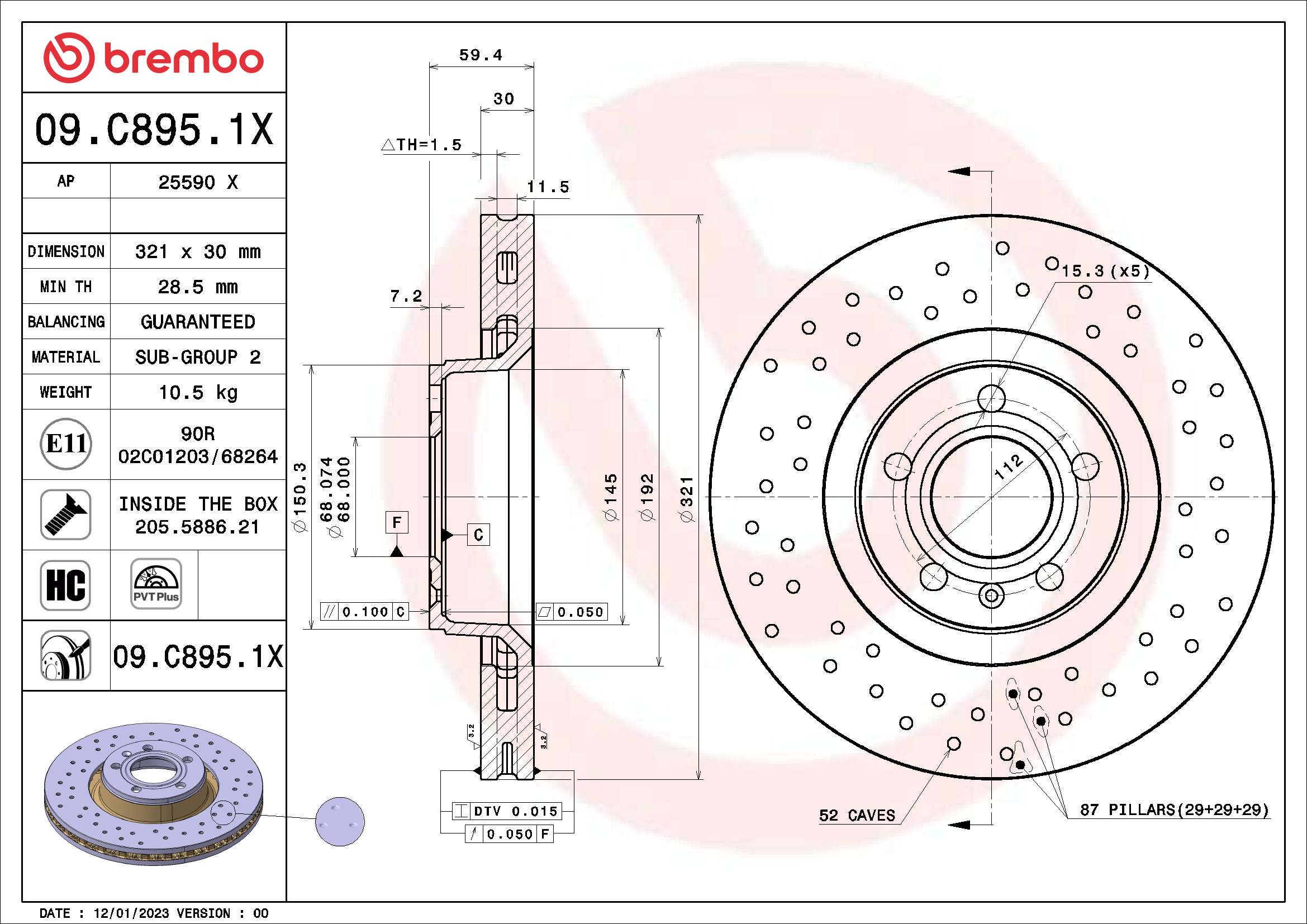 BREMBO Féktárcsa, mind 09.C895.1X_BREMBO