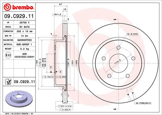 BREMBO Hátsó féktárcsa 09.C929.11_BREMBO