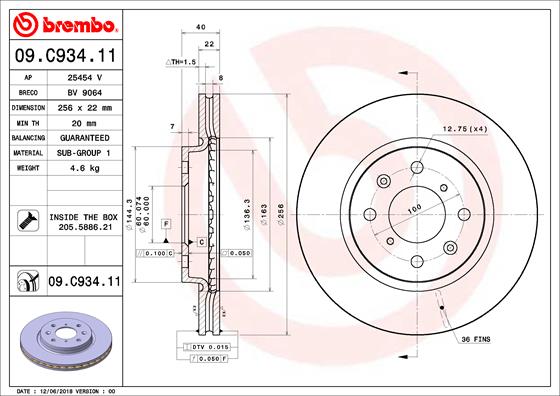 BREMBO Féktárcsa, mind 09.C934.11_BREMBO