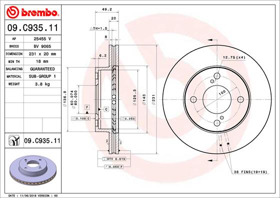 BREMBO Féktárcsa, mind 09.C935.11_BREMBO