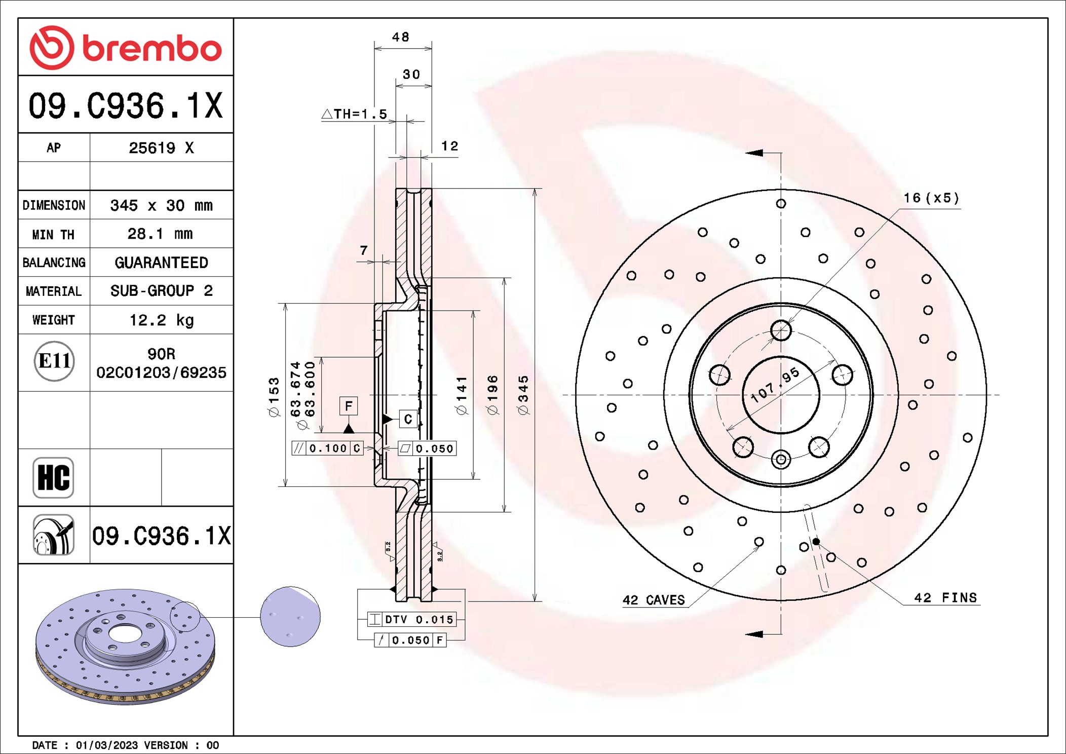 BREMBO Féktárcsa, mind 09.C936.1X_BREMBO