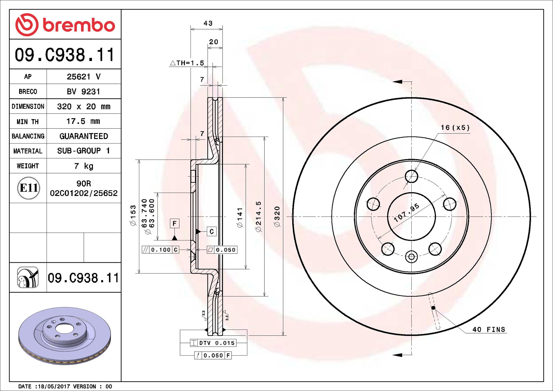 BREMBO Hátsó féktárcsa 09.C938.11_BREMBO