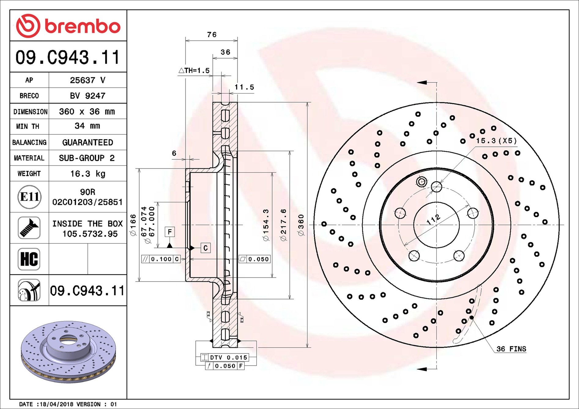 BREMBO Féktárcsa, mind 09.C943.11_BREMBO