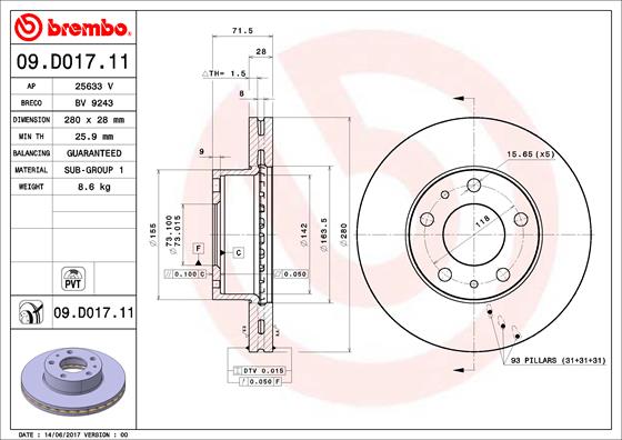 BREMBO Első féktárcsa 09.D017.11_BREMBO