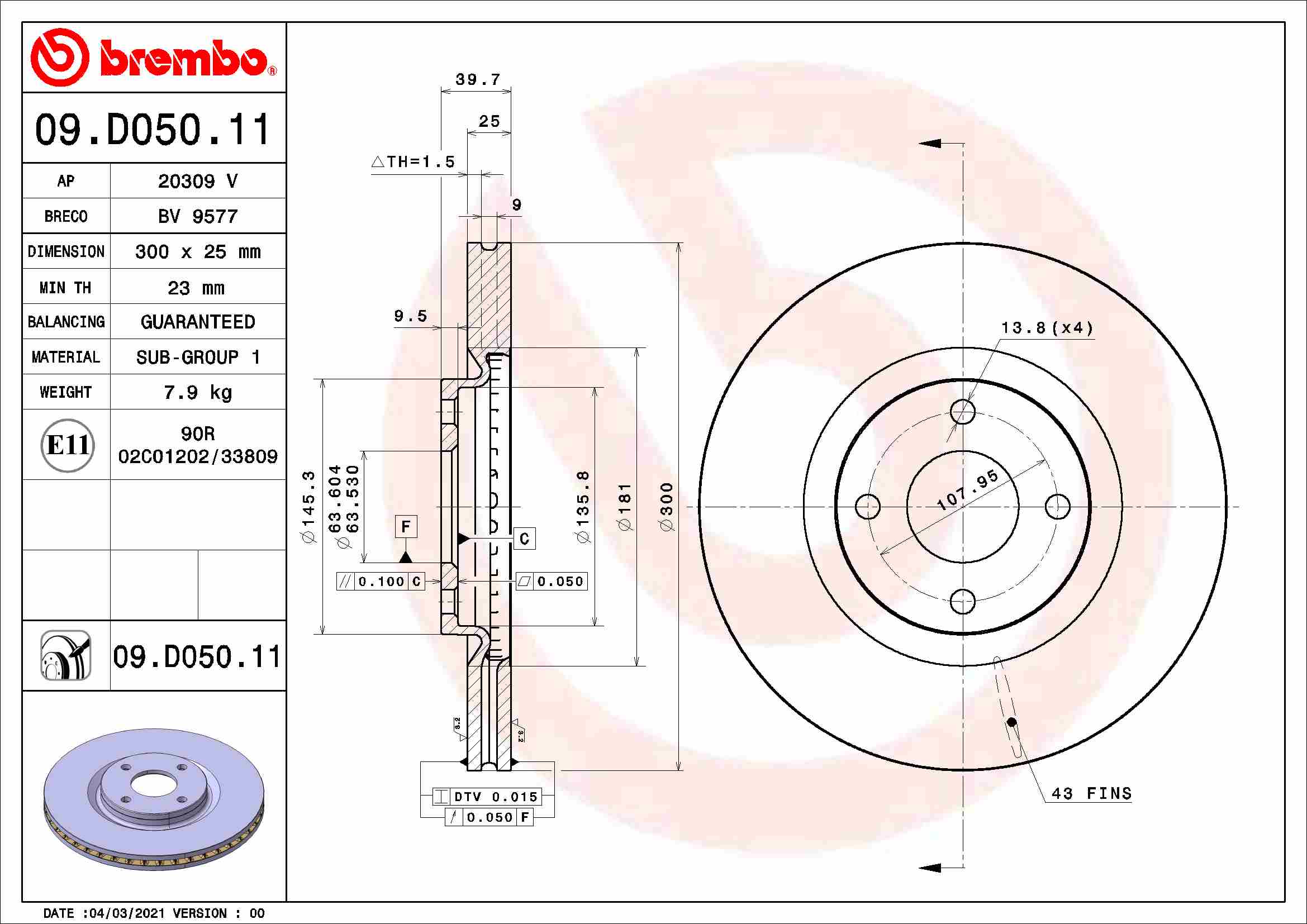 BREMBO Féktárcsa, mind 09.D050.11_BREMBO