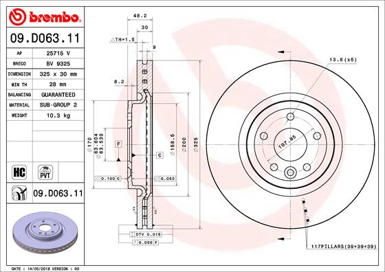 BREMBO Féktárcsa, mind 09.D063.11_BREMBO