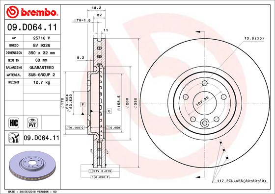 BREMBO Féktárcsa, mind 09.D064.11_BREMBO