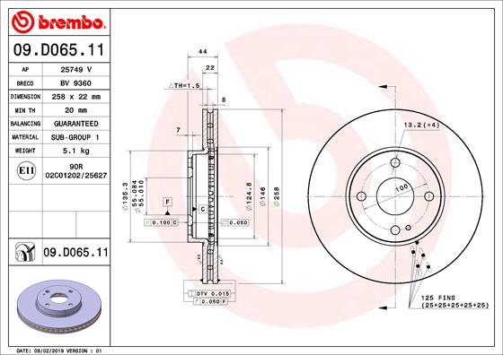 BREMBO Féktárcsa, mind 09.D065.11_BREMBO