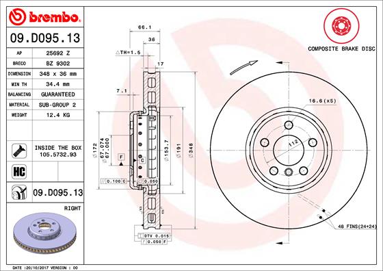 BREMBO Első féktárcsa 09.D095.13_BREMBO