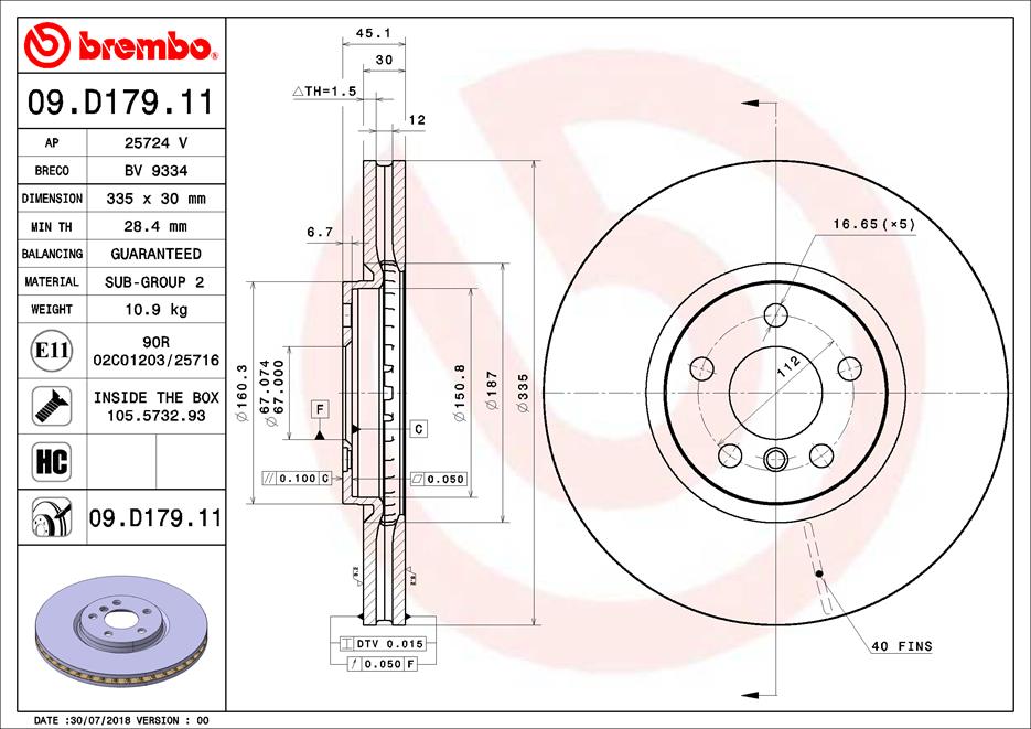 BREMBO Féktárcsa, mind 09.D179.11_BREMBO