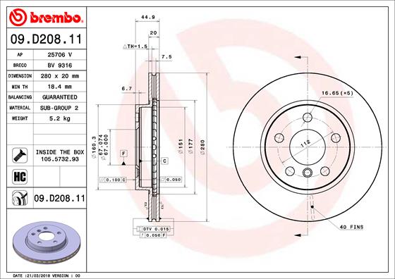 BREMBO Féktárcsa, mind 09.D208.11_BREMBO