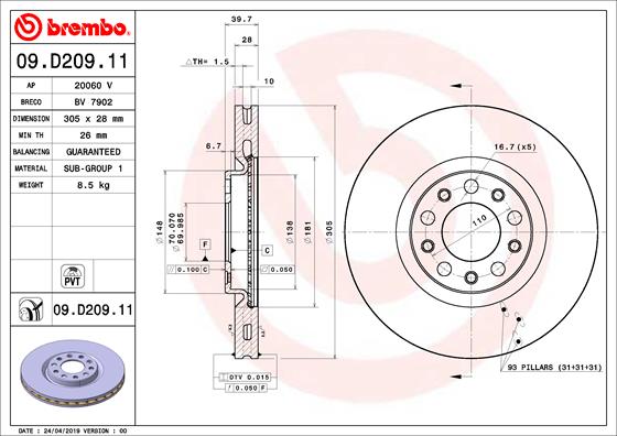 BREMBO Féktárcsa, mind 09.D209.11_BREMBO