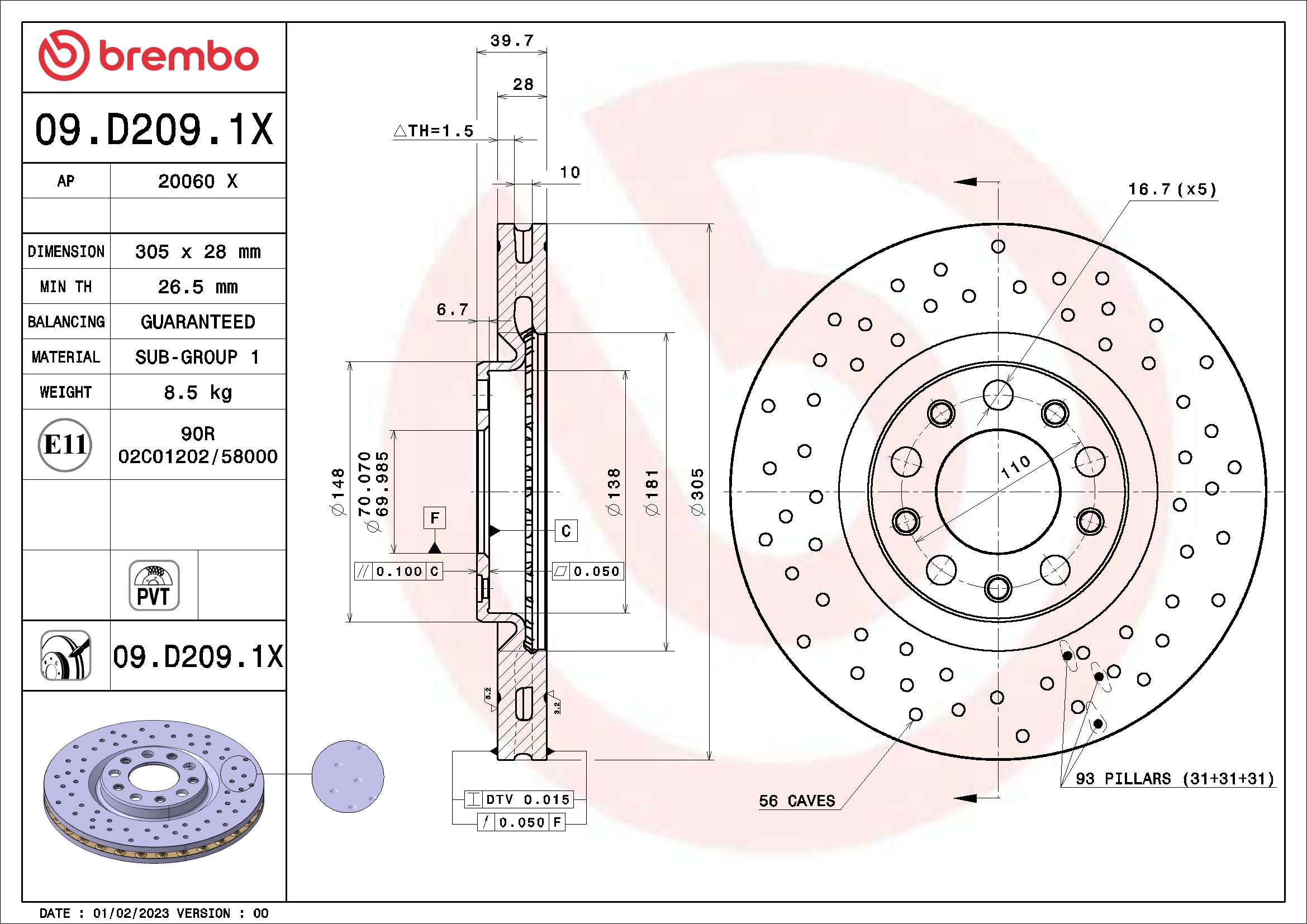 BREMBO Féktárcsa, mind 09.D209.1X_BREMBO