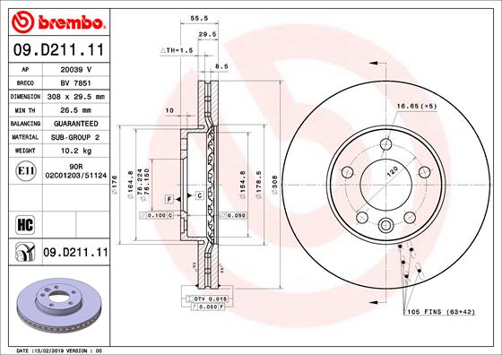 BREMBO Első féktárcsa 09.D211.11_BREMBO