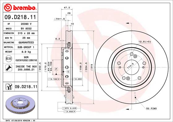 BREMBO Első féktárcsa 09.D218.11_BREMBO