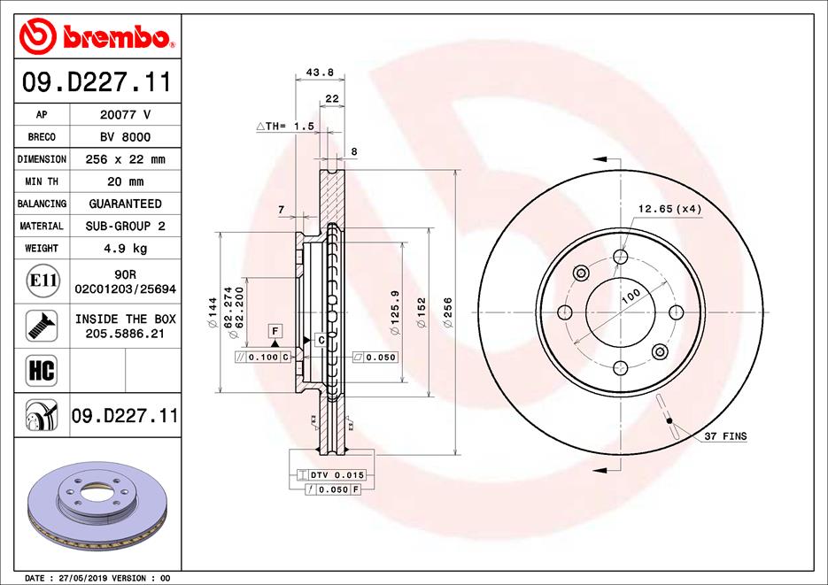 BREMBO Féktárcsa, mind 09.D227.11_BREMBO