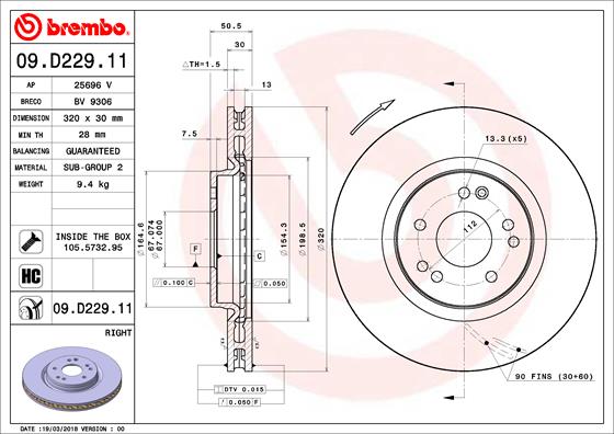 BREMBO Első féktárcsa 09.D229.11_BREMBO