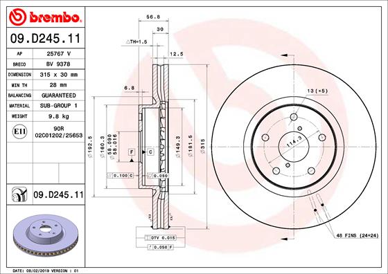 BREMBO Féktárcsa, mind 09.D245.11_BREMBO