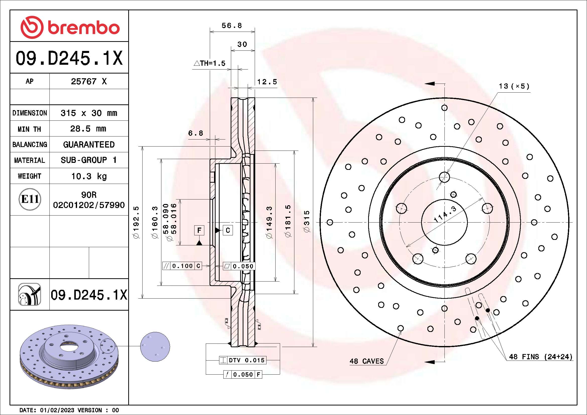 BREMBO Féktárcsa, mind 09.D245.1X_BREMBO