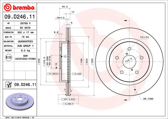 BREMBO Féktárcsa, mind 09.D246.11_BREMBO