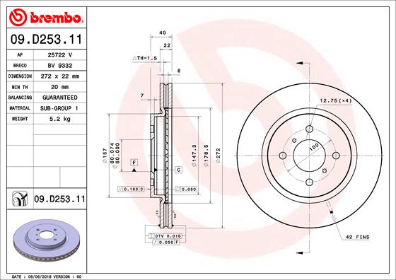 BREMBO Féktárcsa, mind 09.D253.11_BREMBO