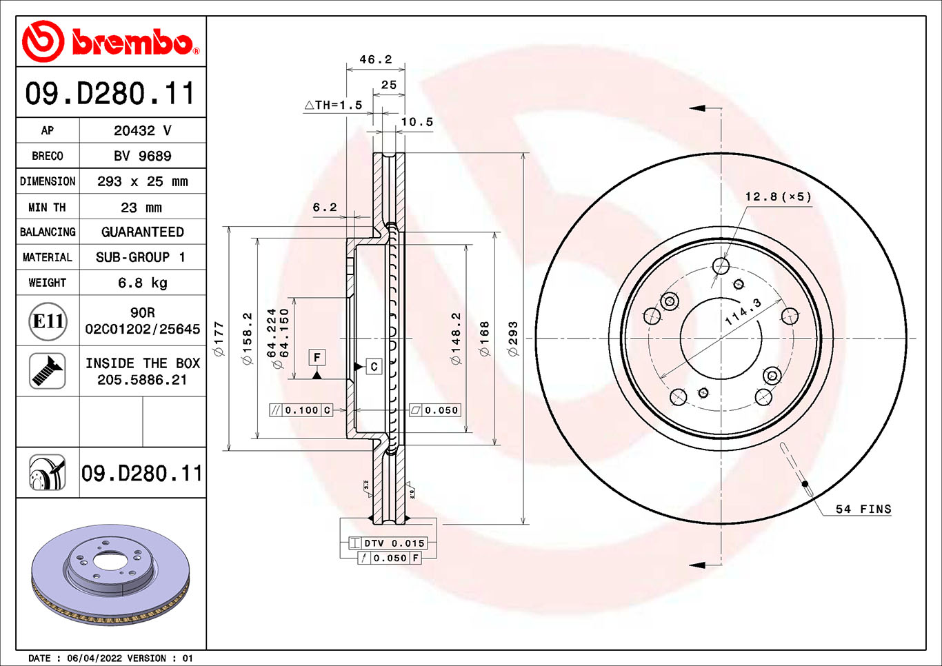 BREMBO Féktárcsa, mind 09.D280.11_BREMBO