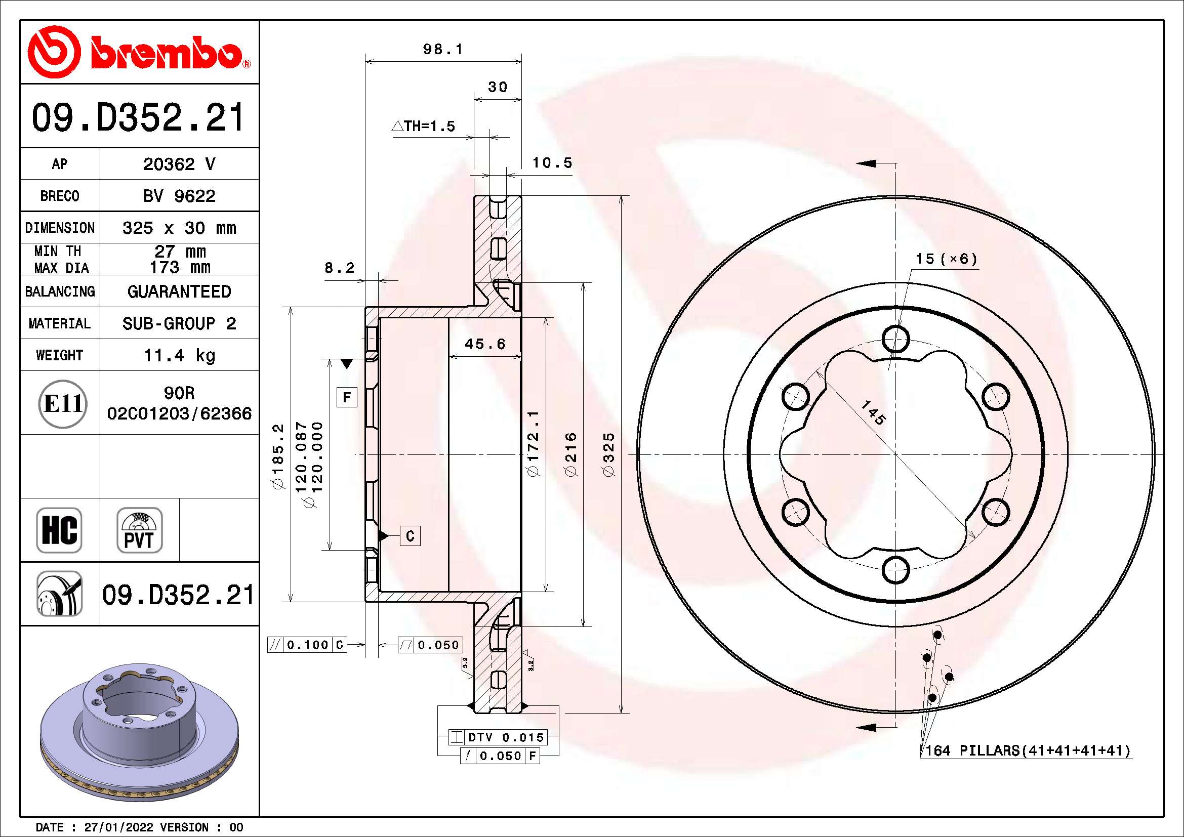 BREMBO Féktárcsa, mind 09.D352.21_BREMBO