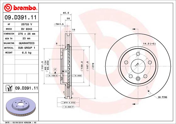 BREMBO Féktárcsa, mind 09.D391.11_BREMBO