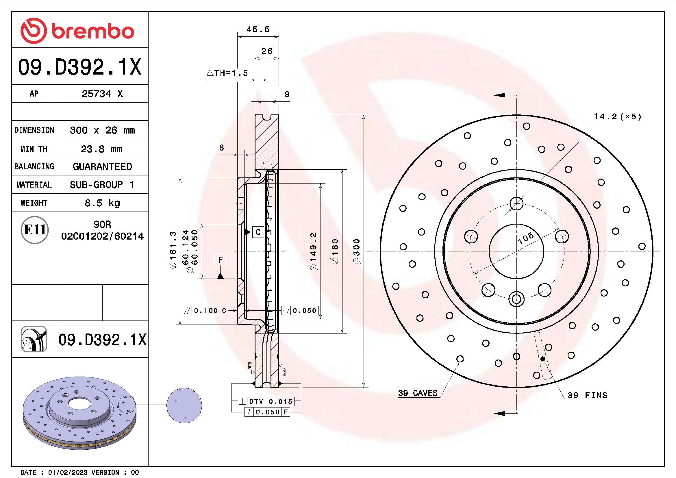 BREMBO Féktárcsa, mind 09.D392.1X_BREMBO