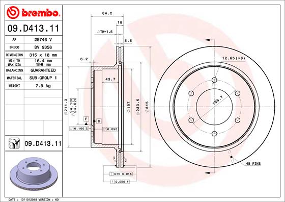 BREMBO Féktárcsa, mind 09.D413.11_BREMBO