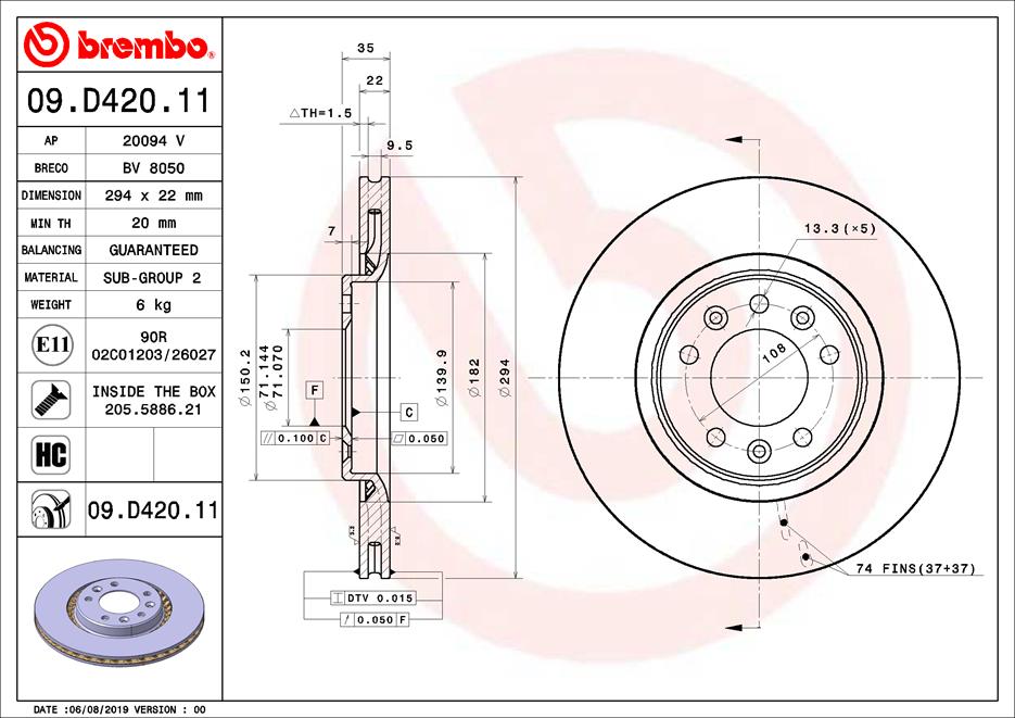 BREMBO Féktárcsa, mind 09.D420.11_BREMBO