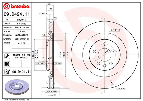 BREMBO Féktárcsa, mind 09.D424.11_BREMBO