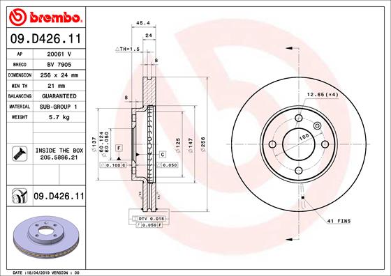 BREMBO Első féktárcsa 09.D426.11_BREMBO