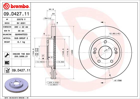 BREMBO Féktárcsa, mind 09.D427.11_BREMBO