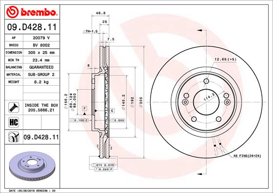 BREMBO Első féktárcsa 09.D428.11_BREMBO