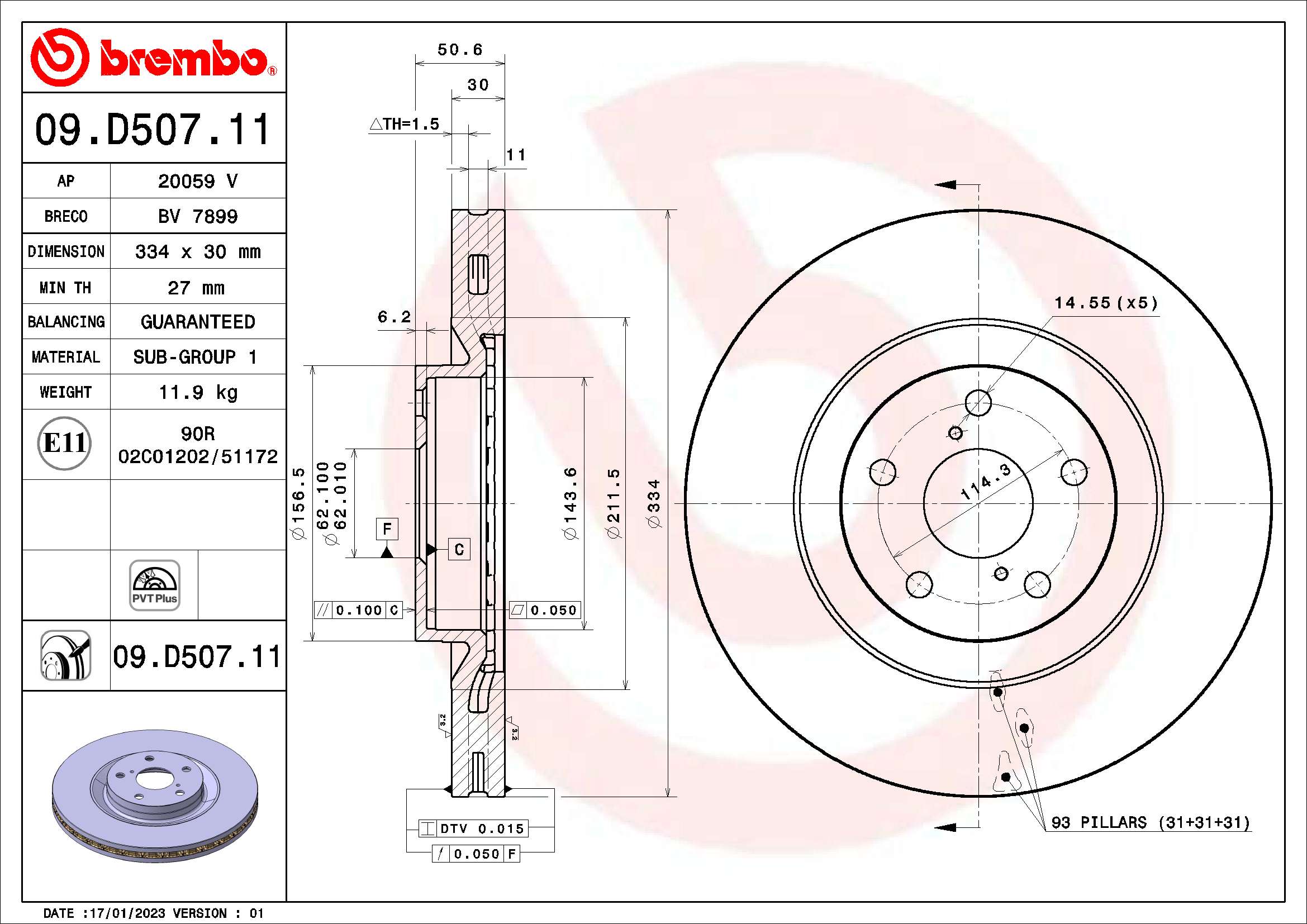 BREMBO Féktárcsa, mind 09.D507.11_BREMBO