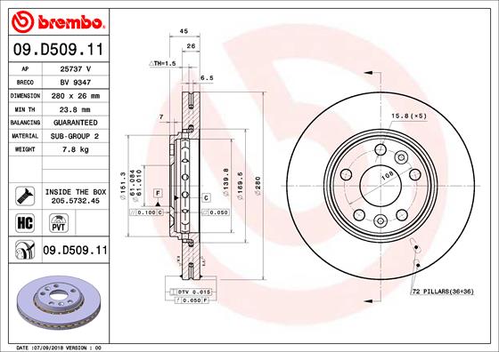 BREMBO Féktárcsa, mind 09.D509.11_BREMBO