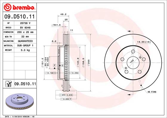 BREMBO Féktárcsa, mind 09.D510.11_BREMBO