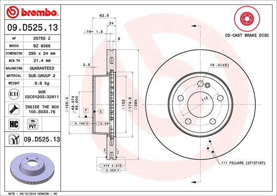 BREMBO Féktárcsa, mind 09.D525.13_BREMBO