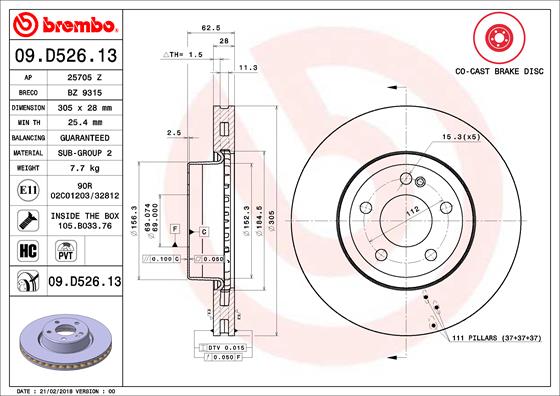 BREMBO Féktárcsa, mind 09.D526.13_BREMBO