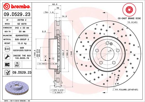 BREMBO Első féktárcsa 09.D529.23_BREMBO