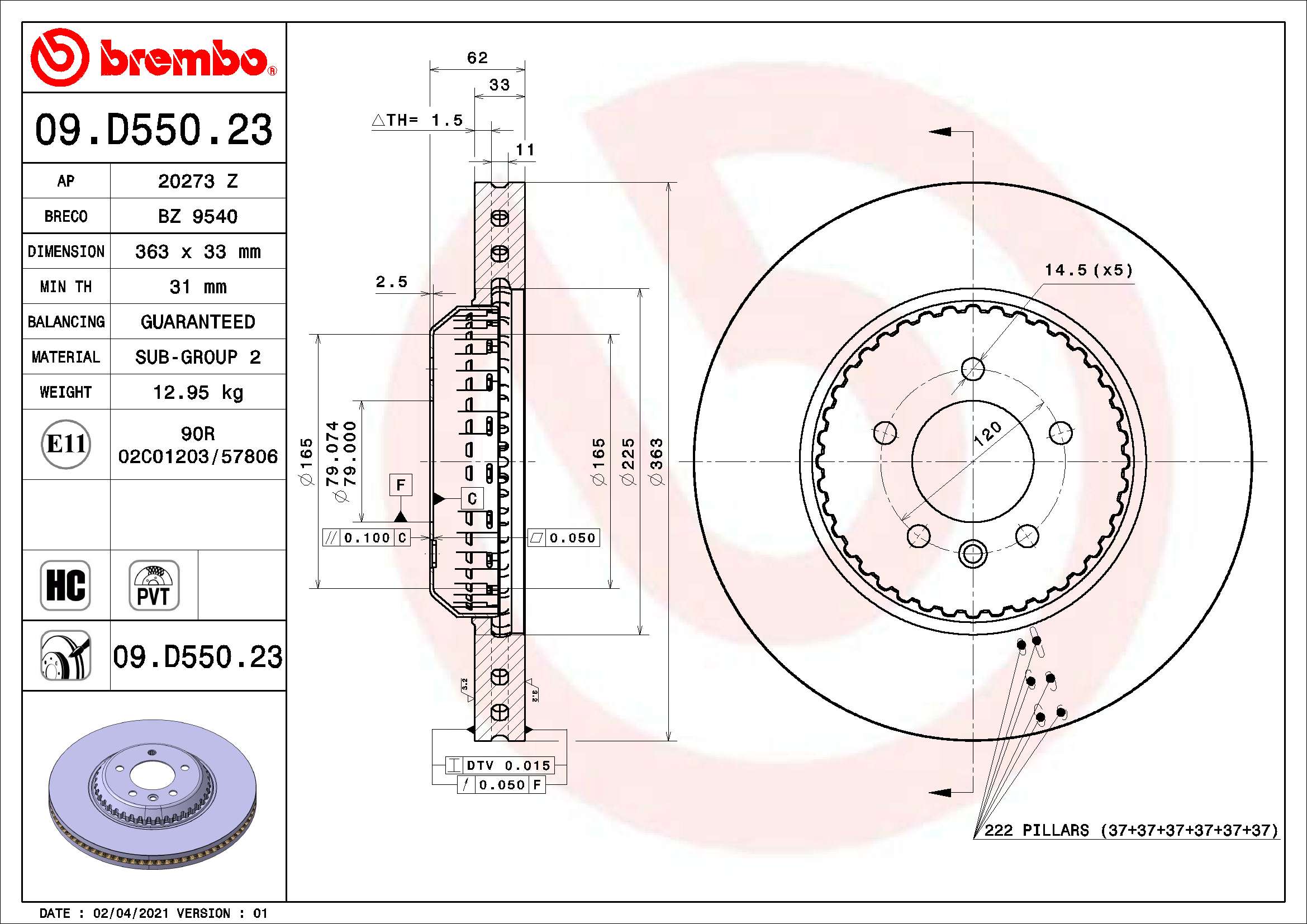 BREMBO Féktárcsa, mind 09.D550.23_BREMBO